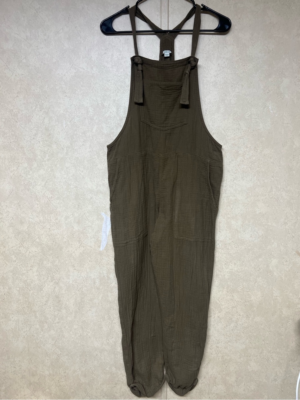Aerie washed olive lightweight rolled leg overalls gauzy cotton boho hippie - Picture 5 of 15